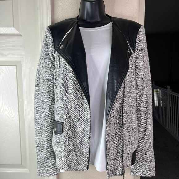 NWT Blanc Noir Women’s Long Sleeve Knitted Leather Jacket Size Small #650 - Picture 7 of 17